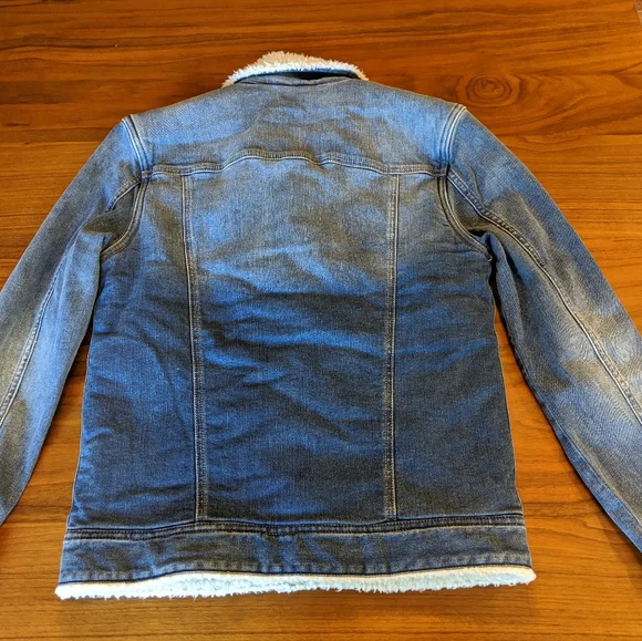 J. Crew Blue Jean Jacket with White Sherpa Collar - Picture 3 of 4